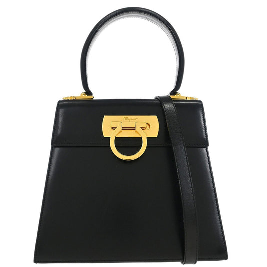 Salvatore Ferragamo Convertible Top Handle Bag Leather, BLACK, LEATHER, Handbag