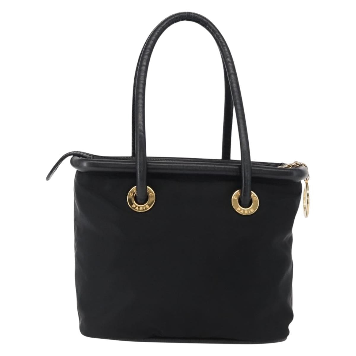 Celine Circle Logo Handbag Nylon, BLACK, NYLON, Handbag