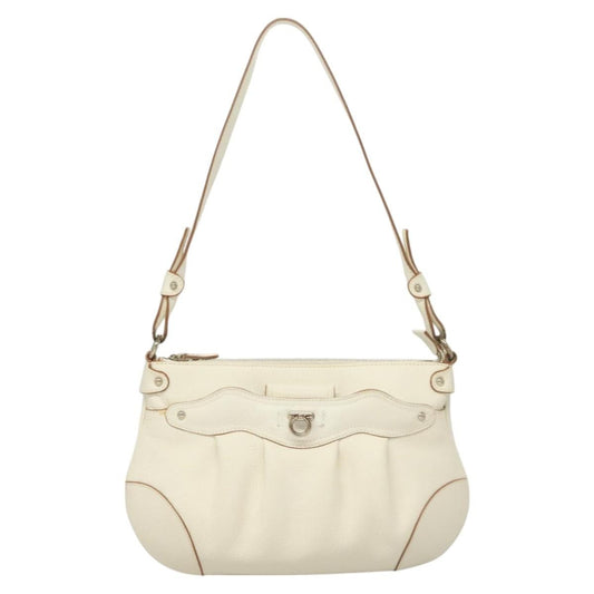 Salvatore Ferragamo Gancini Shoulder Bag Leather, WHITE, LEATHER, Shoulder bag