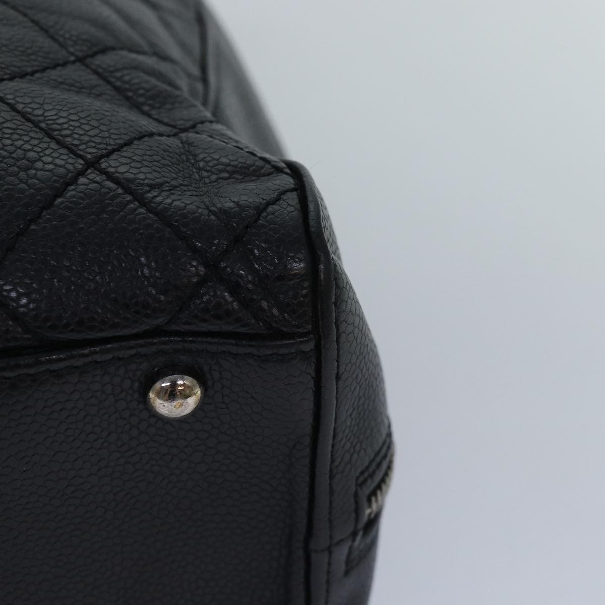 Chanel Vintage CC Zip Around Bowler Bag Quilted Caviar, BLACK, LEATHER, Handbag