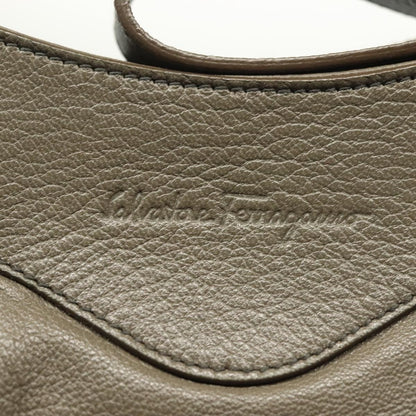 Salvatore Ferragamo Gancini Shoulder Bag Leather, GRAY, LEATHER, Shoulder bag
