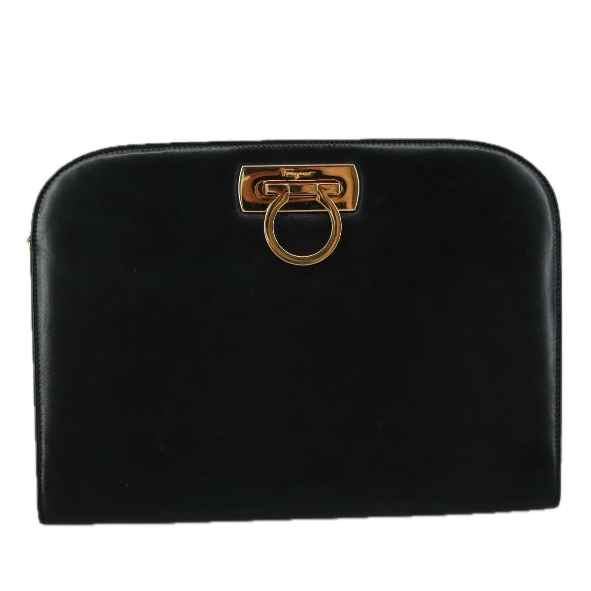 Salvatore Ferragamo Vintage Gancini Chain Shoulder Bag Leather, BLACK, LEATHER, Shoulder bag