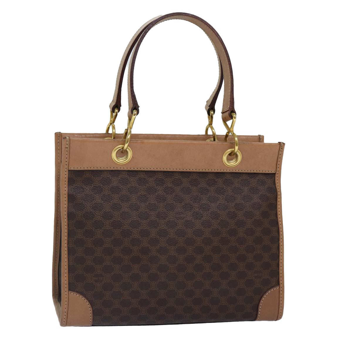 Celine Vintage Macadam Handbag Canvas and Leather, Brown, Canvas, Handbag
