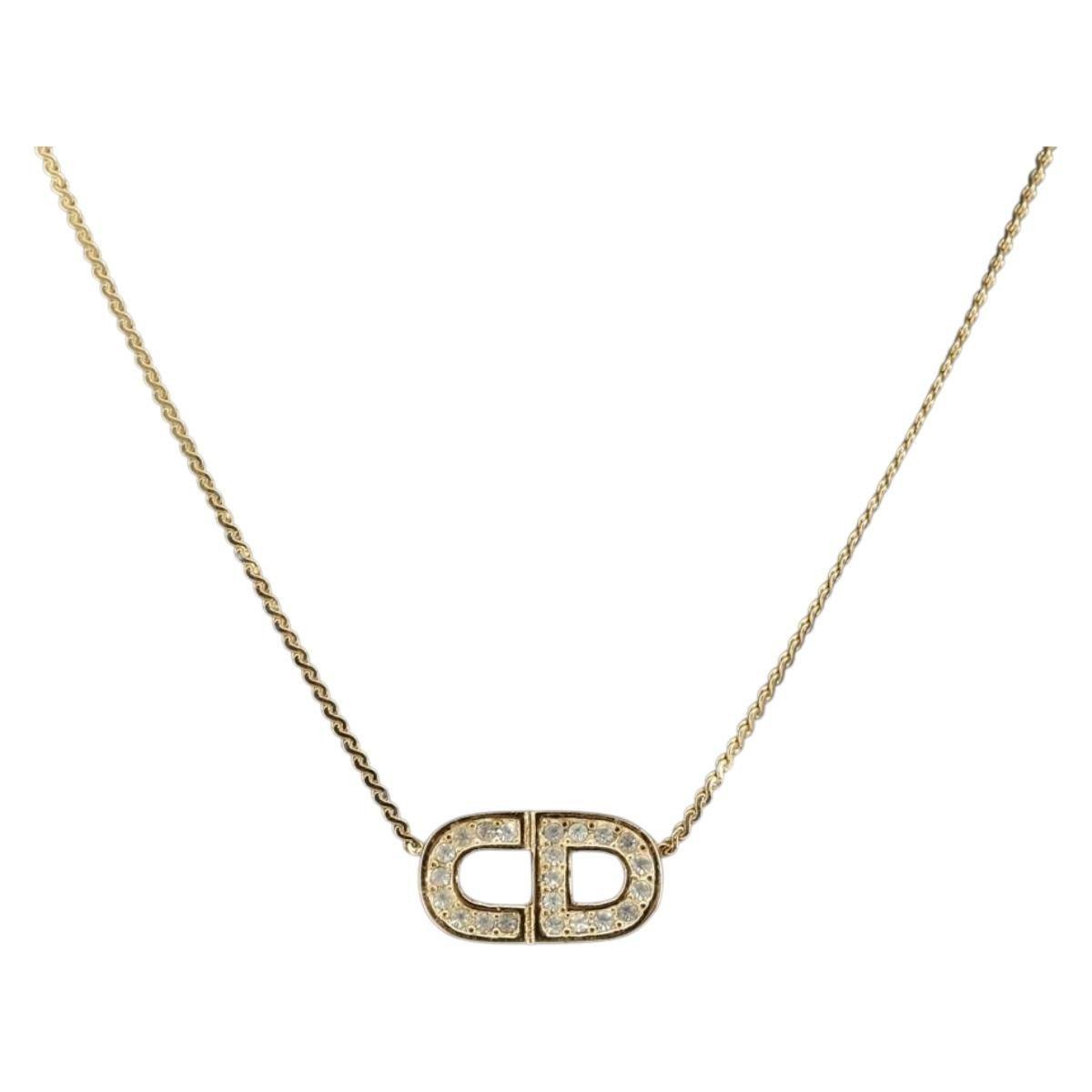 Christian Dior CD Pendant Necklace Metal and Crystals, GOLD, METAL, Necklace