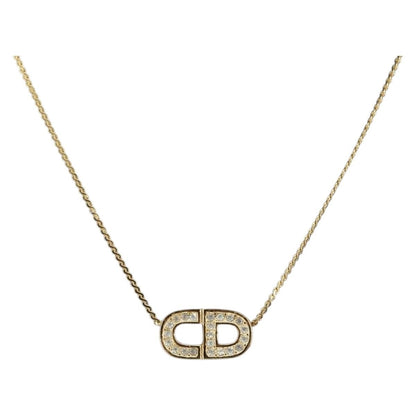 Christian Dior CD Pendant Necklace Metal and Crystals, GOLD, METAL, Necklace