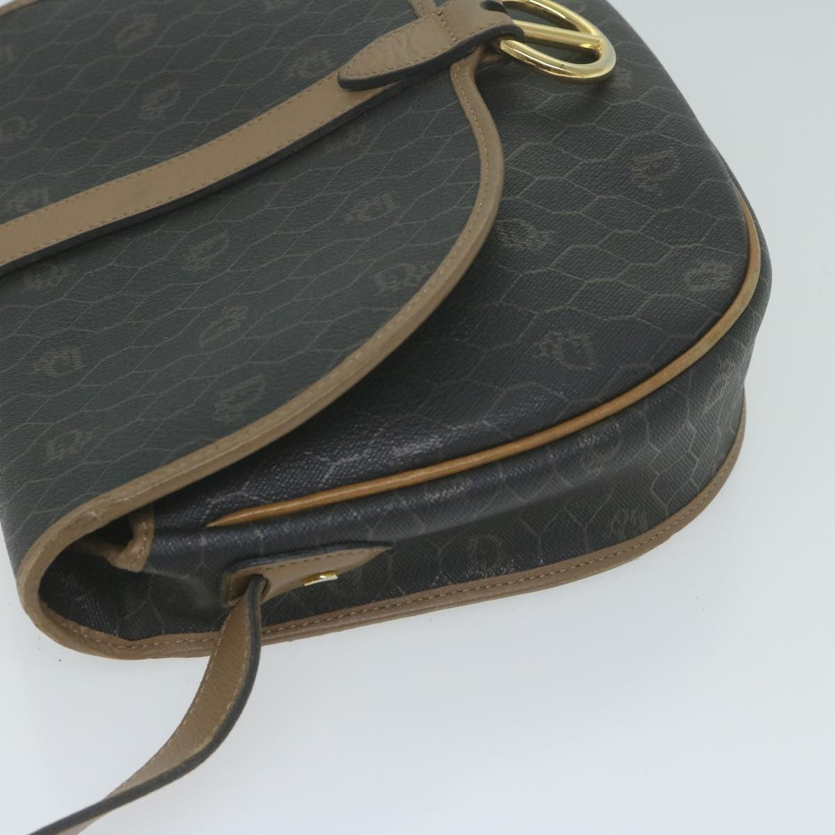 Christian Dior Vintage Honeycomb Flap Crossbody Bag Canvas and Leather, BLACK, CANVAS, Crossbody bag