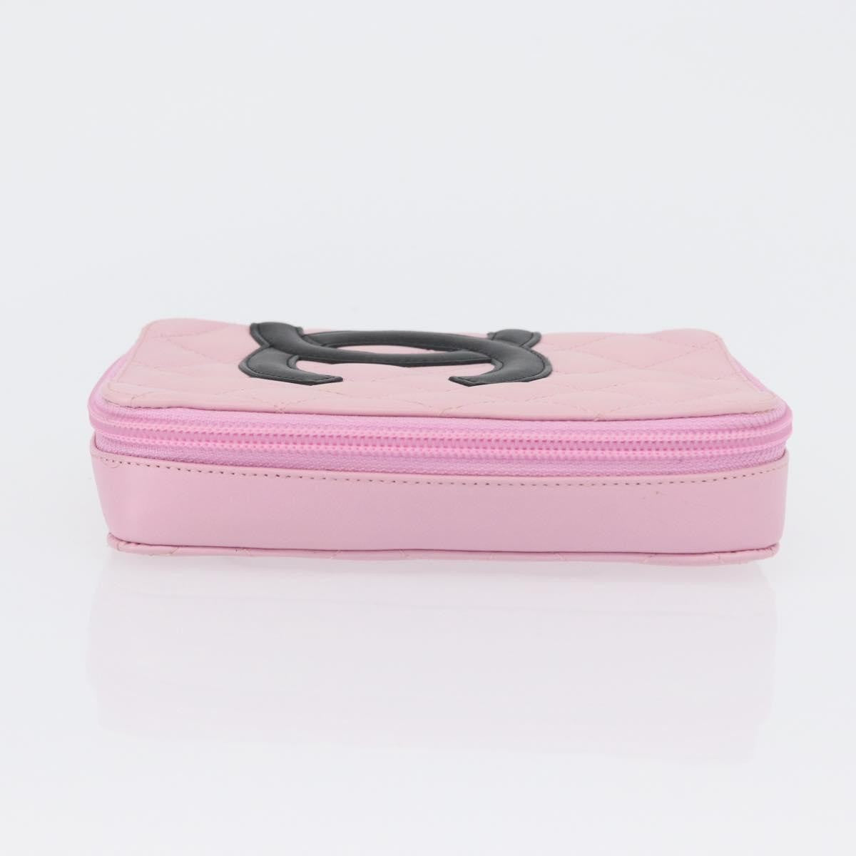Chanel Cambon Zip Around Cosmetic Case Quilted Leather, Pink, Leather, Wallet