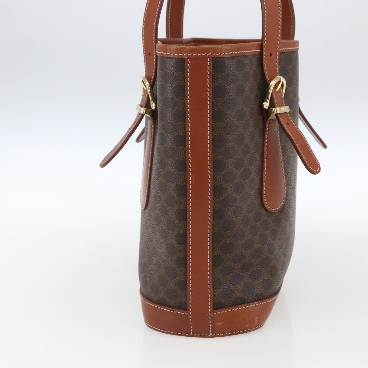Celine Vintage Macadam Handbag Canvas and Leather, BROWN, CANVAS, Handbag