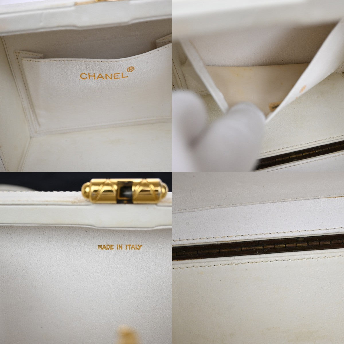 Chanel CC Logo Chain Handbag Canvas and Leather, ECRU, CALFSKIN, Handbag