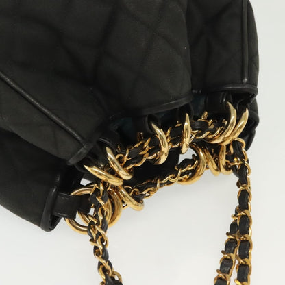 Chanel Vintage Drawstring Chain Bucket Bag Quilted Canvas, BLACK, CANVAS, Shoulder bag