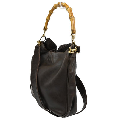 Gucci Vintage Bamboo Shoulder Bag Leather, BROWN, LEATHER, Shoulder bag