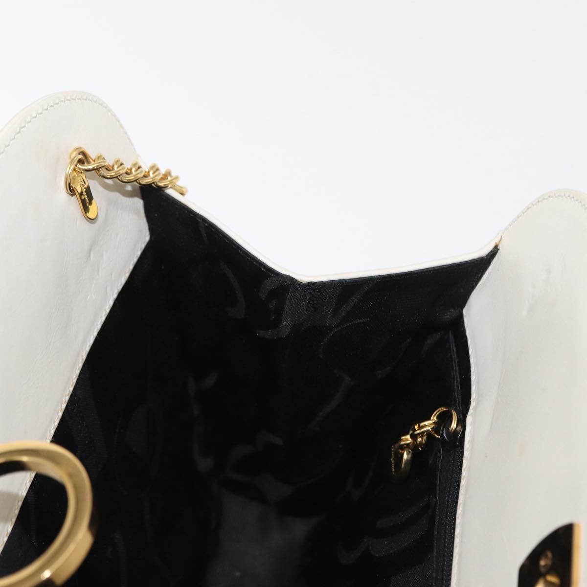 Salvatore Ferragamo Vintage Chain Shoulder Bag Leather, WHITE, LEATHER, Shoulder bag