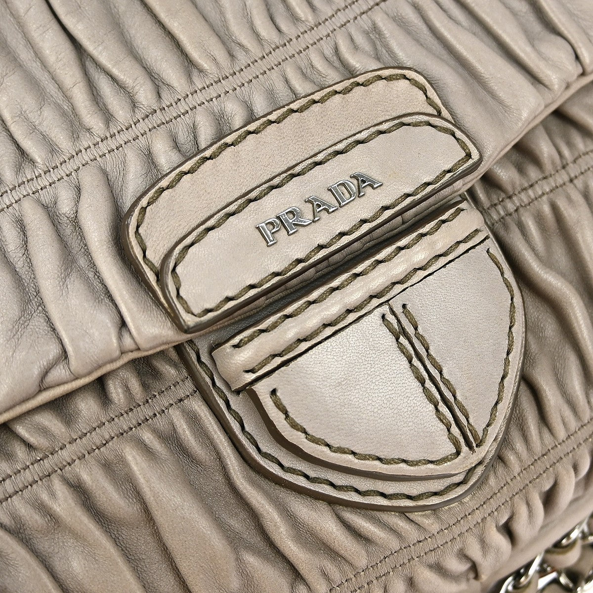 Prada Gaufre Chain Flap Shoulder Bag Nappa Leather, GRAY, LEATHER, Shoulder bag