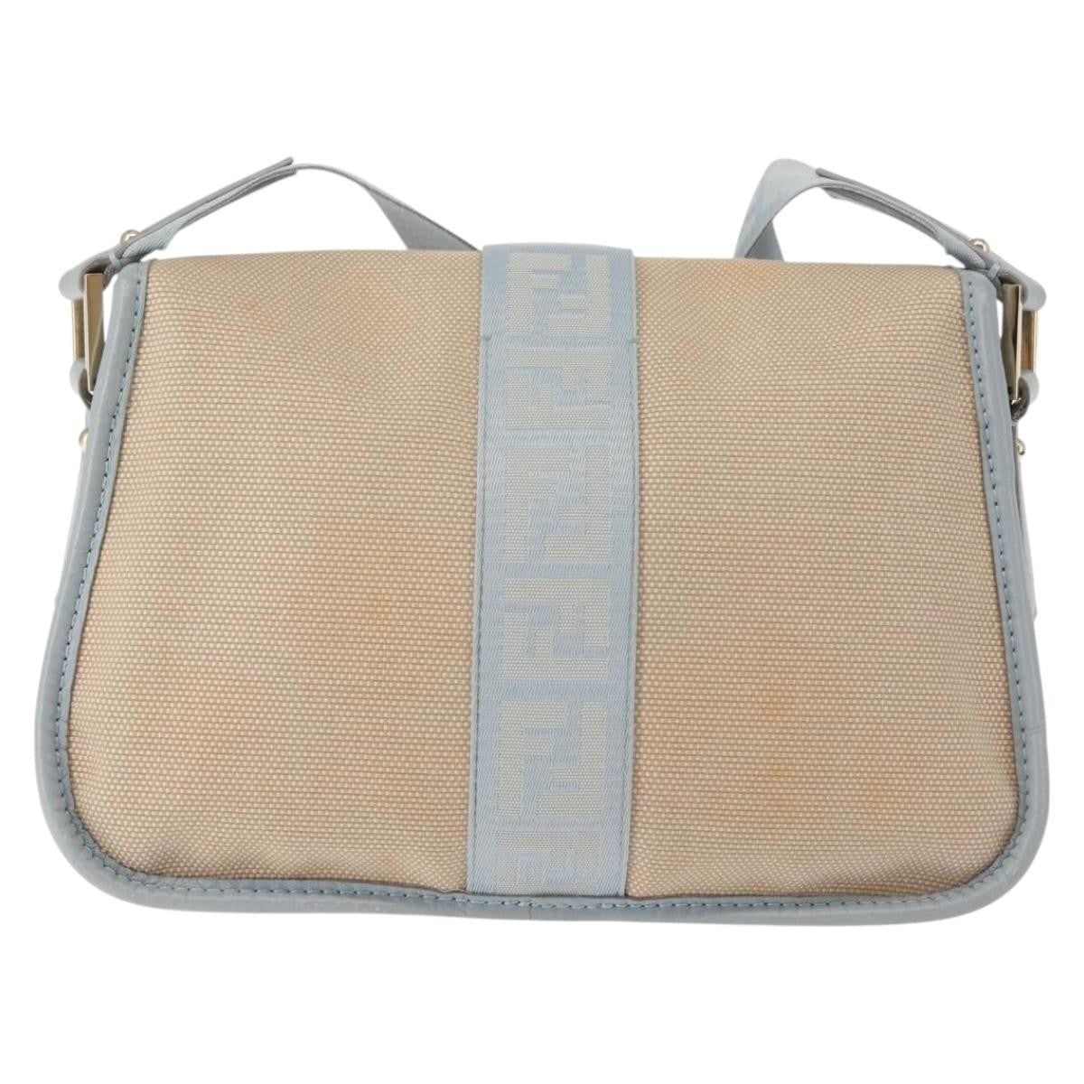 Fendi Logo Flap Shoulder Bag Canvas, BEIGE, CANVAS, Shoulder bag