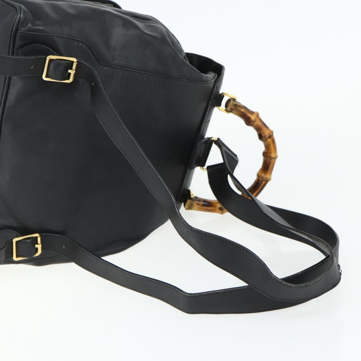 Gucci Vintage Bamboo Backpack Leather, Black, Leather, Backpack