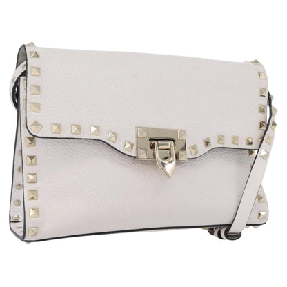 Valentino Garavani Rockstud Flip Lock Flap Bag Leather, WHITE, LEATHER, Shoulder bag