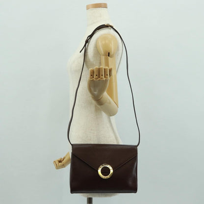 Celine Circle Logo Shoulder Bag Leather, BROWN, LEATHER, Shoulder bag