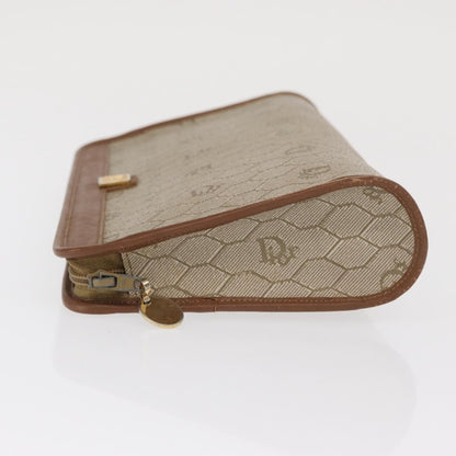 Christian Dior Vintage Honeycomb Zip Pouch Canvas and Leather, BEIGE, CANVAS, Clutche & pouche