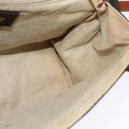 Fendi Silvana Bag Leather with Pequin Canvas, BROWN, LEATHER, Shoulder bag