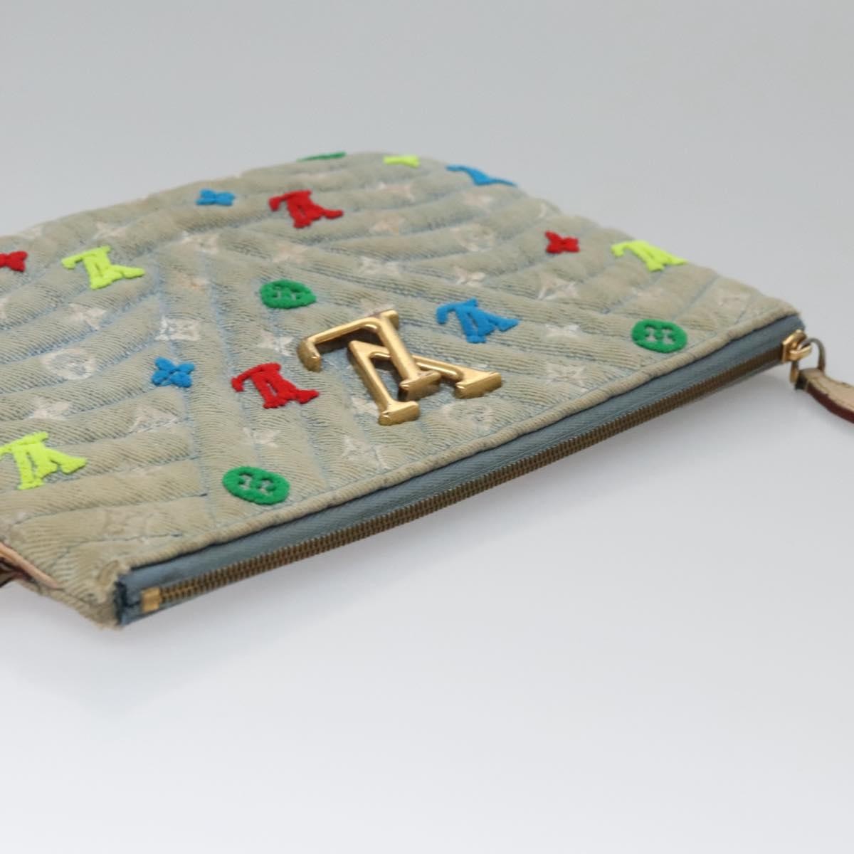 Louis Vuitton New Wave Zipped Pochette Monogram Embroidered Quilted Denim, BLUE, DENIM_JEANS, Clutche & pouche