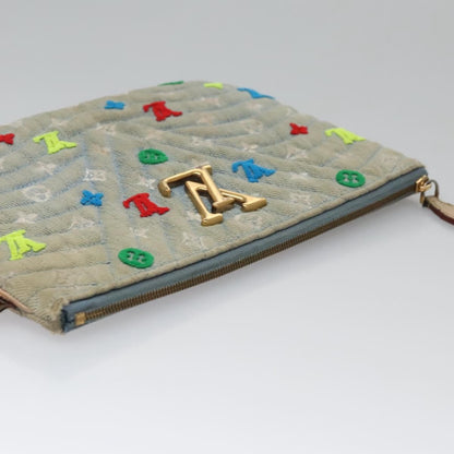 Louis Vuitton New Wave Zipped Pochette Monogram Embroidered Quilted Denim, BLUE, DENIM_JEANS, Clutche & pouche