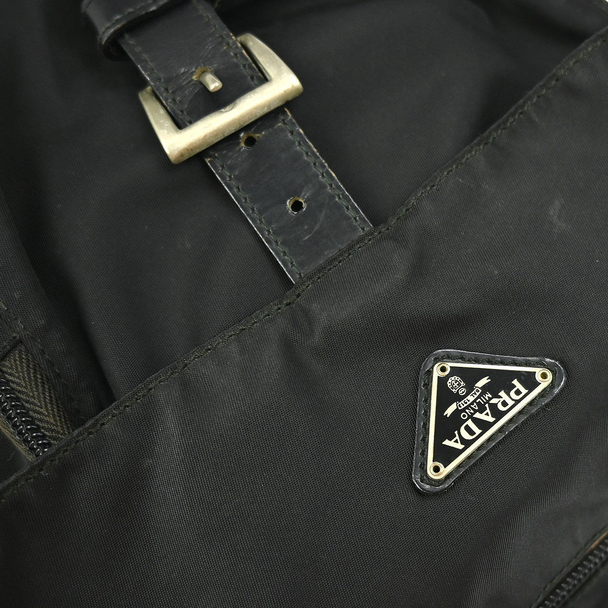 Prada Buckle Messenger Bag Tessuto, BLACK, NYLON, Shoulder bag