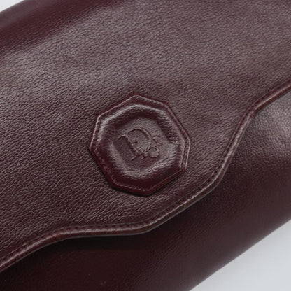 Christian Dior Flap Shoulder Bag Leather, BURGUNDY, LEATHER, Shoulder bag