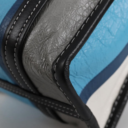 Balenciaga Bazar Convertible Tote Striped Leather, BLUE, LEATHER, Tote bag