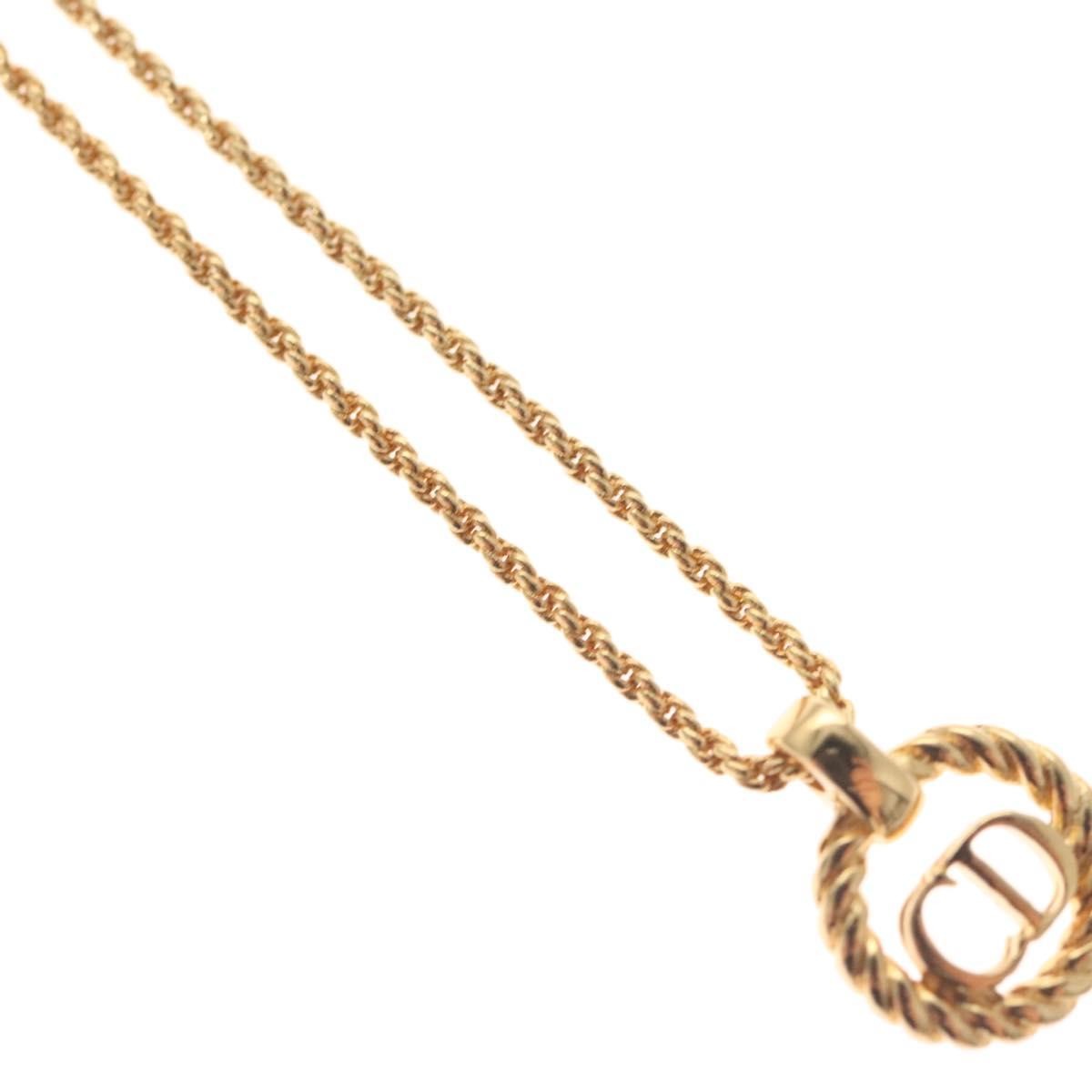 Christian Dior Vintage CD Round Pendant Necklace Metal, GOLD, METAL, Necklace