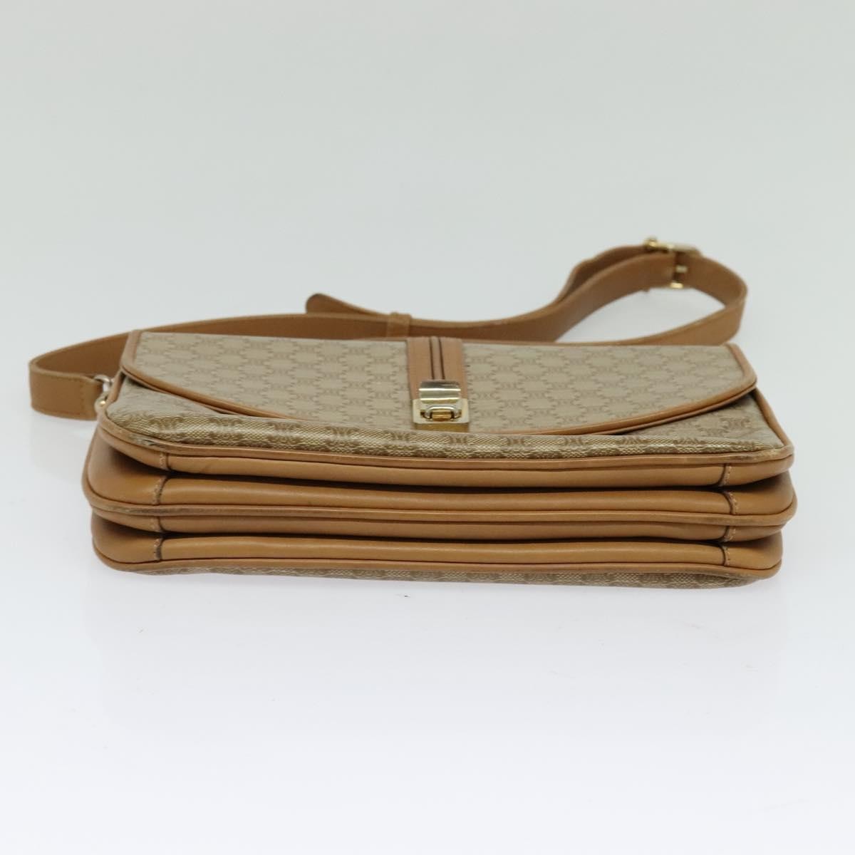 Celine Vintage Macadam Shoulder Bag Canvas and Leather, Beige, Canvas, Handbag
