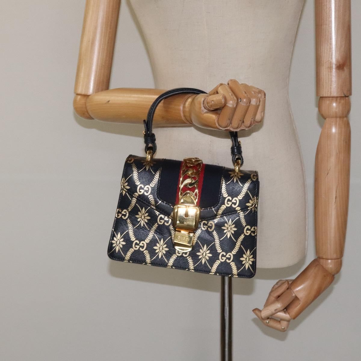 Gucci Sylvie Top Handle Bag Printed Leather, NAVY, LEATHER, Handbag