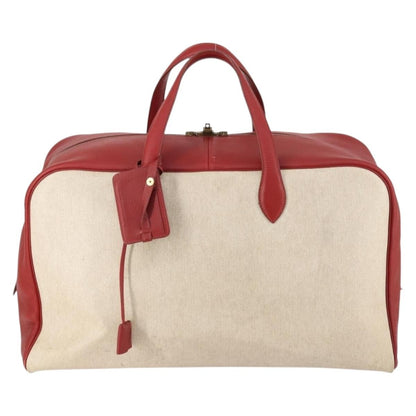 Hermes Victoria Travel Bag Toile, BEIGE, CANVAS, Travel bag