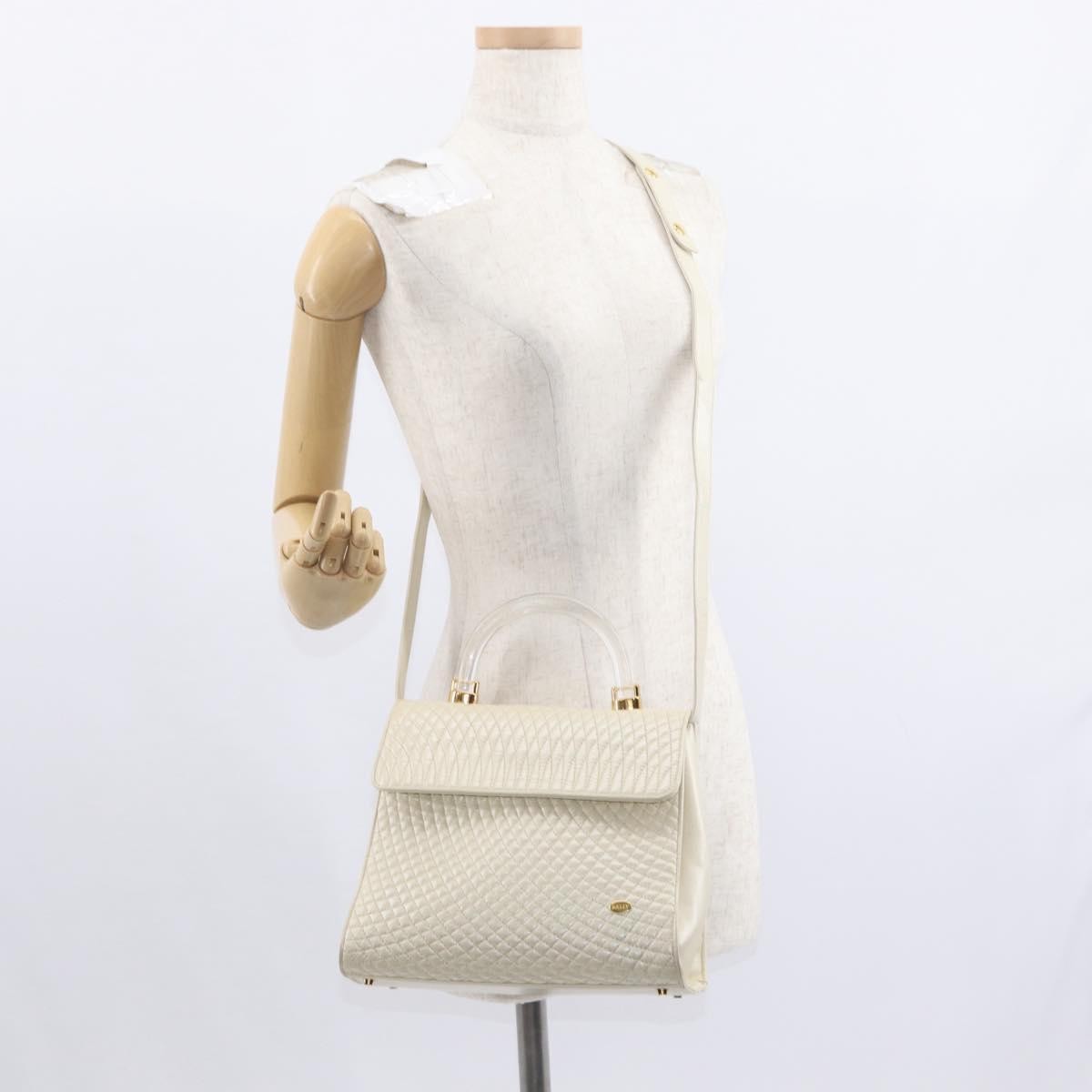 Bally Vintage Handbag Quilted Leather, BEIGE, LEATHER, Handbag