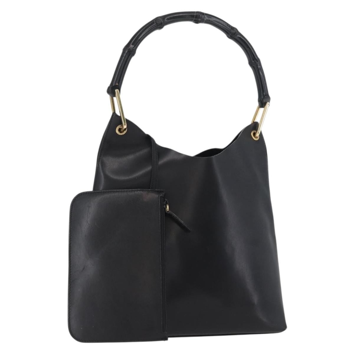 Gucci Vintage Bamboo Hobo Leather, BLACK, LEATHER, Tote bag