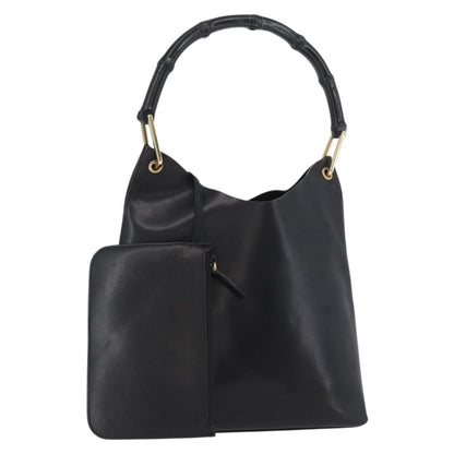 Gucci Vintage Bamboo Hobo Leather, BLACK, LEATHER, Tote bag