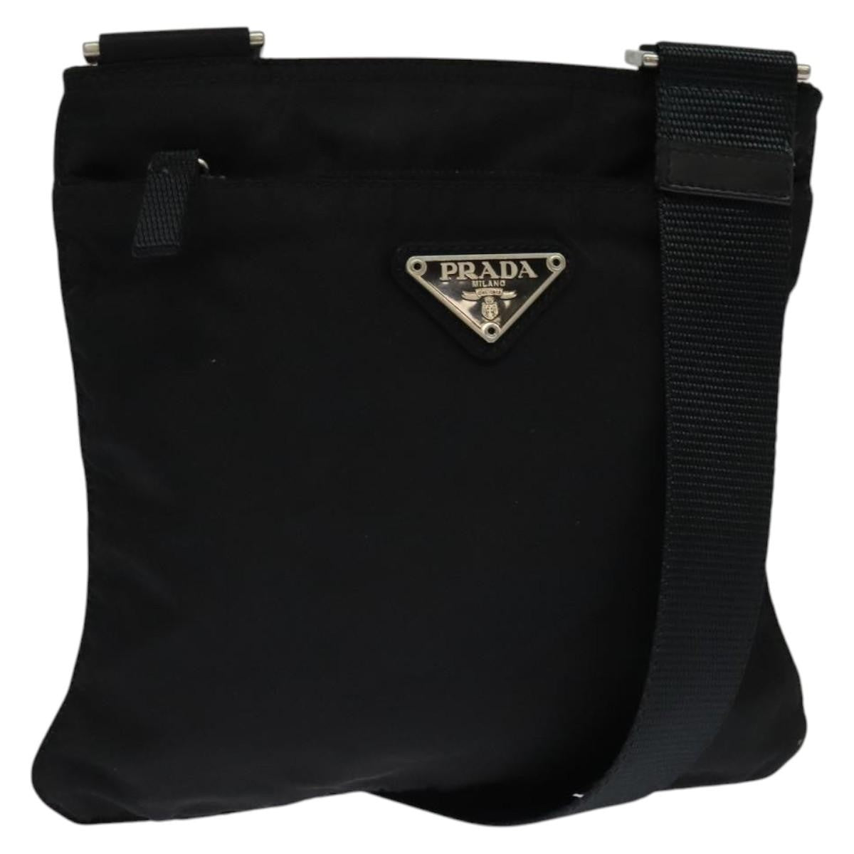 Prada Front Pocket Messenger Bag Tessuto, Black, Nylon, Shoulder Bag