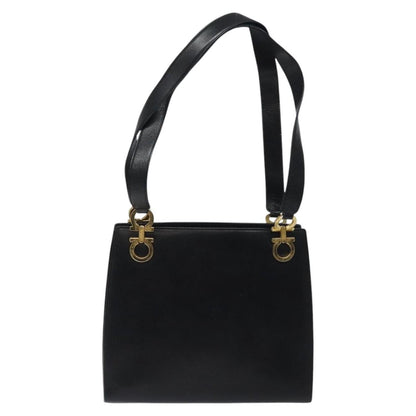 Salvatore Ferragamo Gancini Shoulder Bag Leather, BLACK, LEATHER, Shoulder bag