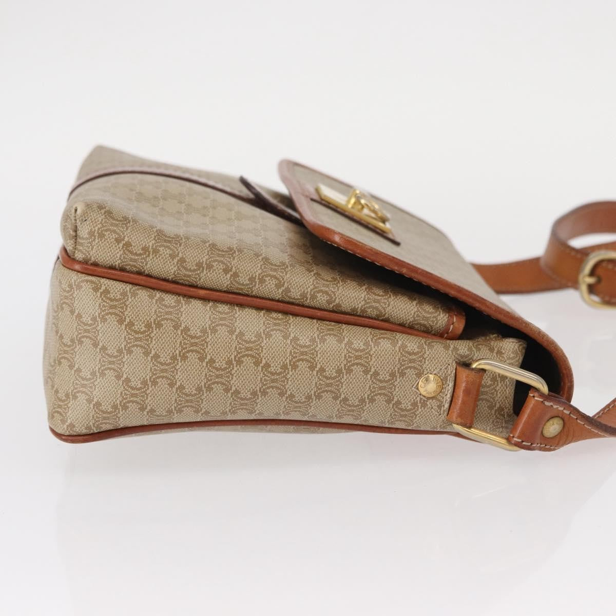 Celine Vintage Macadam Shoulder Bag Canvas and Leather, BEIGE, CANVAS, Shoulder bag