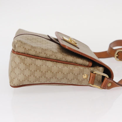 Celine Vintage Macadam Shoulder Bag Canvas and Leather, BEIGE, CANVAS, Shoulder bag