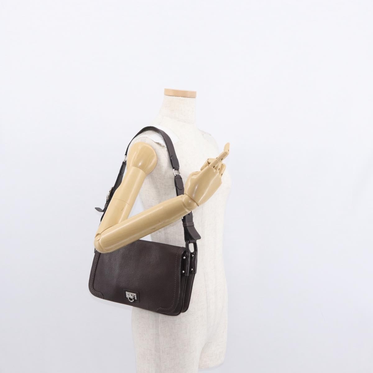 Salvatore Ferragamo Gancini Shoulder Bag Leather, BROWN, LEATHER, Shoulder bag