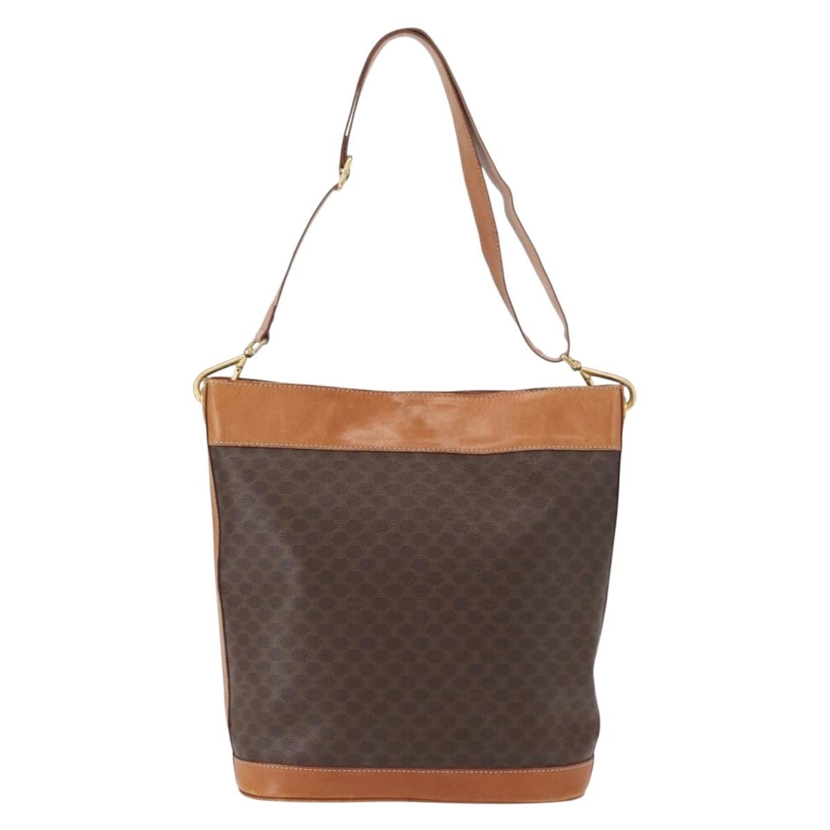 Celine Vintage Macadam Shoulder Bag Canvas and Leather, BROWN, CANVAS, Shoulder bag