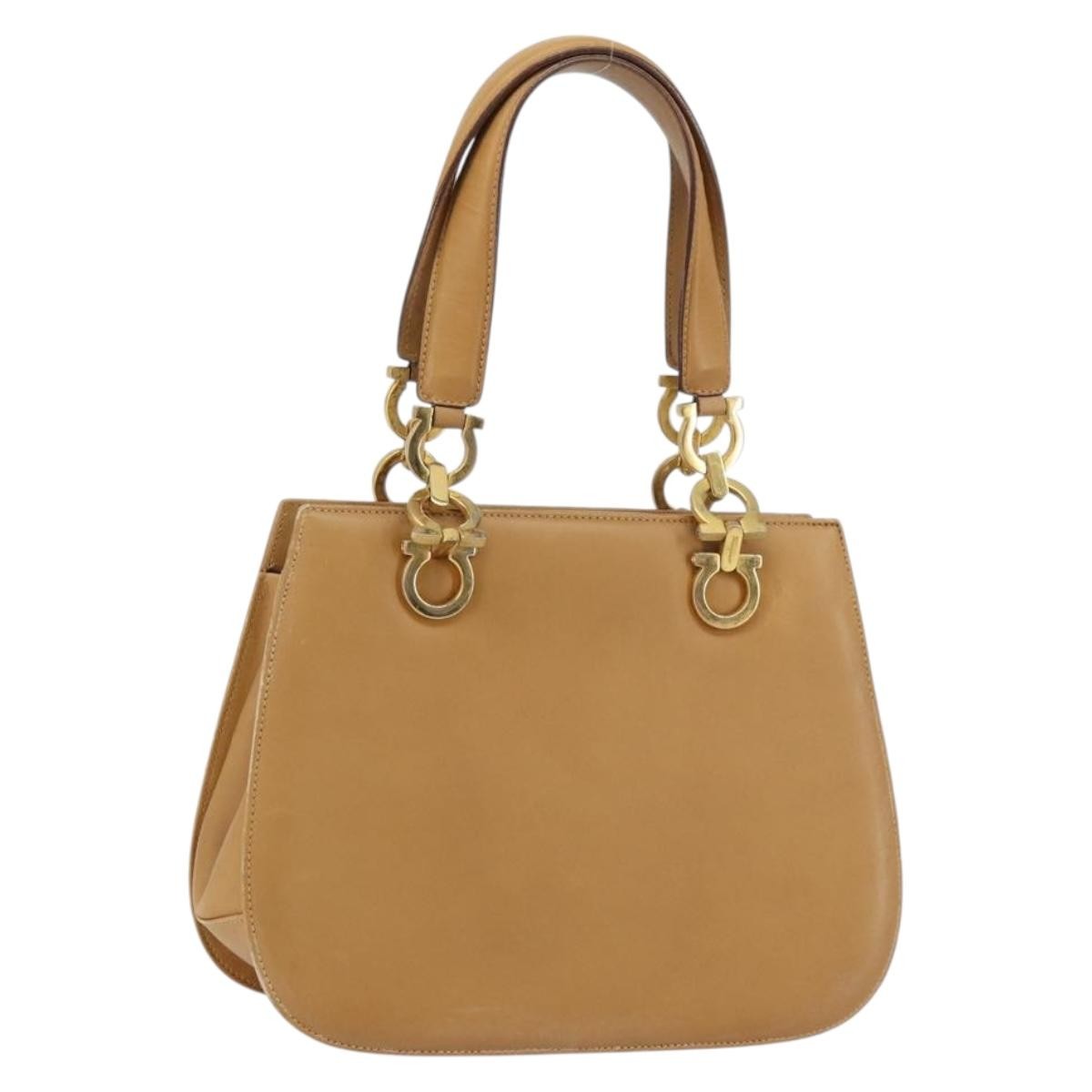 Salvatore Ferragamo Gancini handbag Leather, BEIGE, LEATHER, Handbag