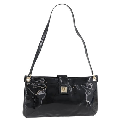 Salvatore Ferragamo Gancini Shoulder Bag Patent Leather, Black, Patent Leather, Shoulder Bag