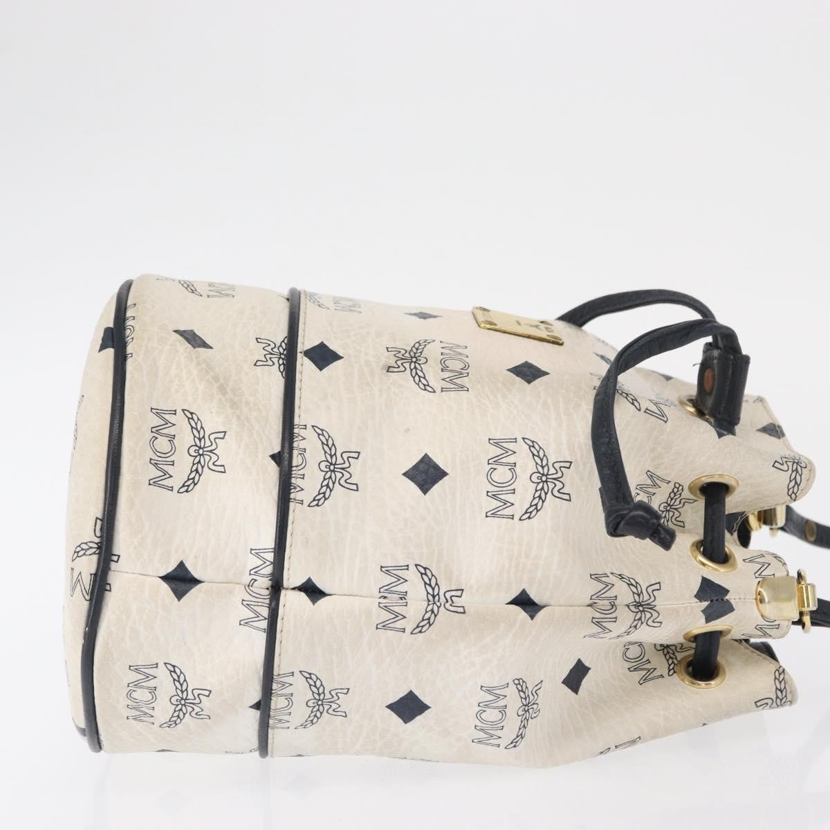 MCM Drawstring Shoulder Bag Leather, WHITE, PVC, Shoulder bag