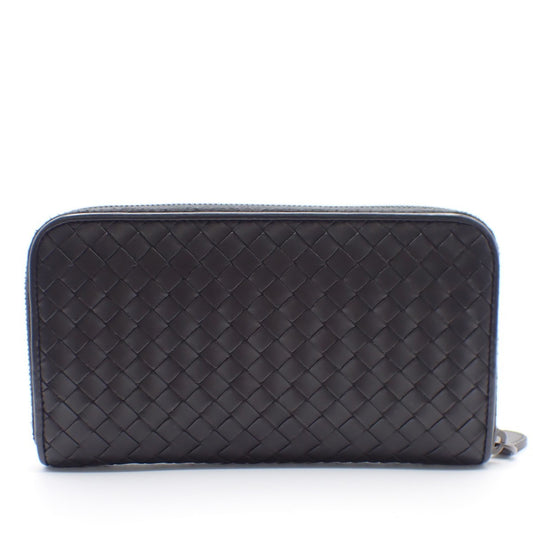 Bottega Veneta Intrecciato Long Zip  Wallet Leather, Black, Leather, Wallet