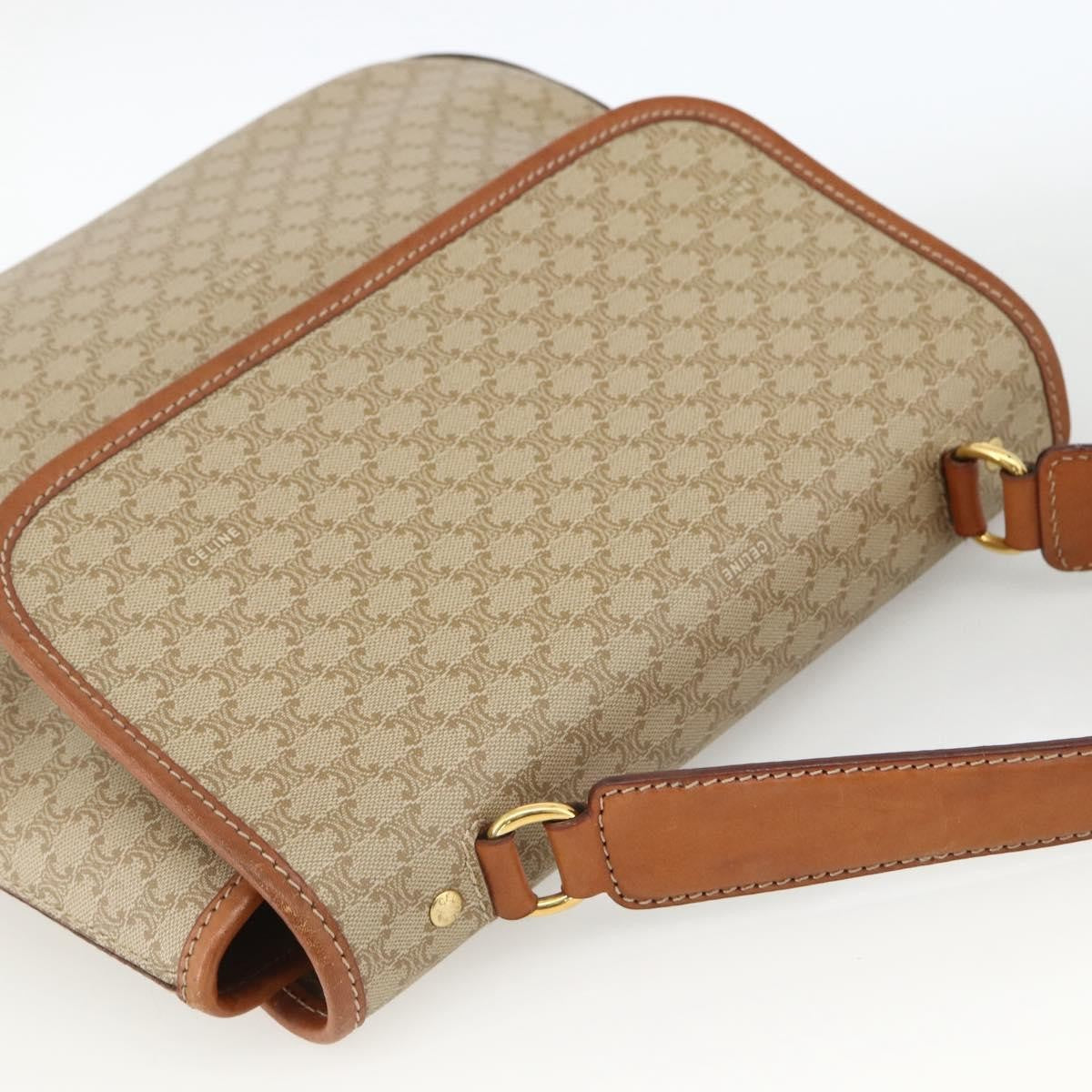 Celine Vintage Macadam Handbag Canvas and Leather, Beige, Canvas, Handbag
