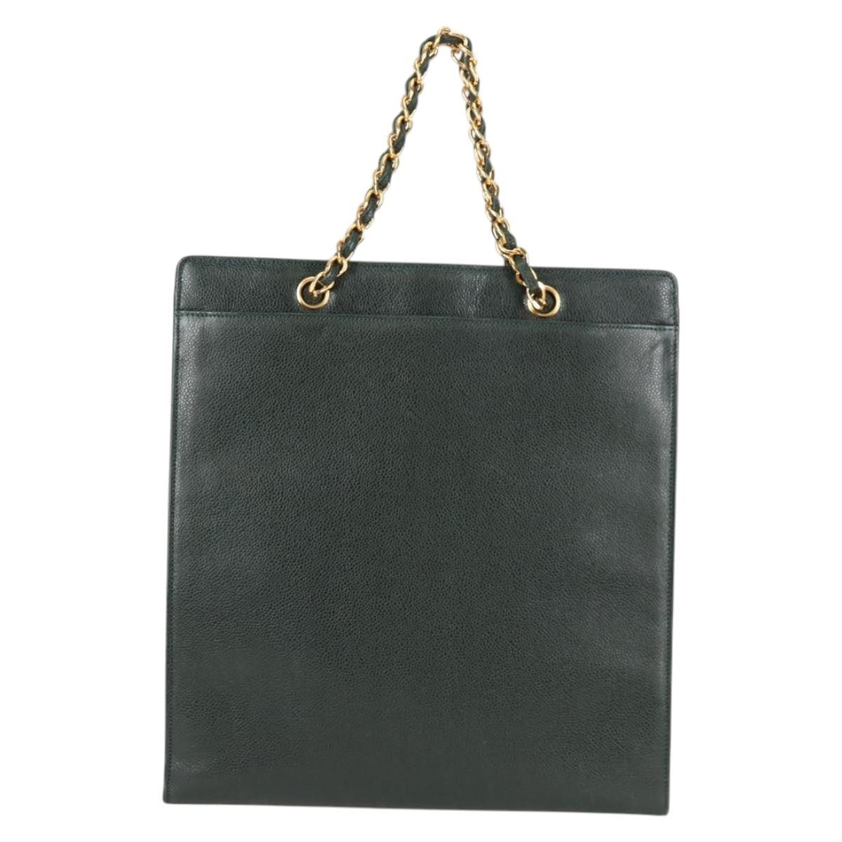 Chanel Vintage CC Lock Pocket Chain Tote Caviar, GREEN, LEATHER, Handbag