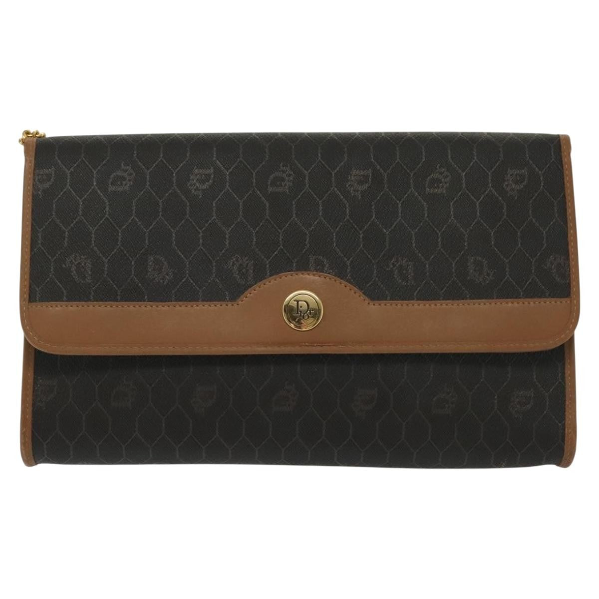 Christian Dior Vintage Honeycomb chain Canvas, BLACK, CANVAS, Handbag