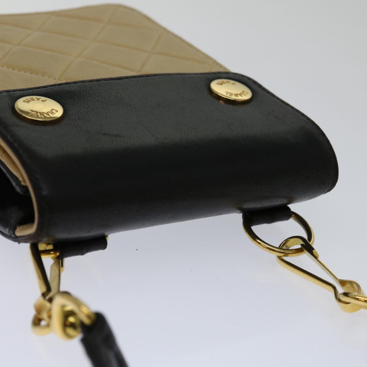 Chanel Vintage Button Waist Bag Quilted Lambskin, BEIGE, LEATHER, Shoulder bag