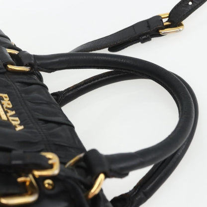Prada Gaufre Convertible Satchel Nappa Leather, BLACK, LEATHER, Handbag